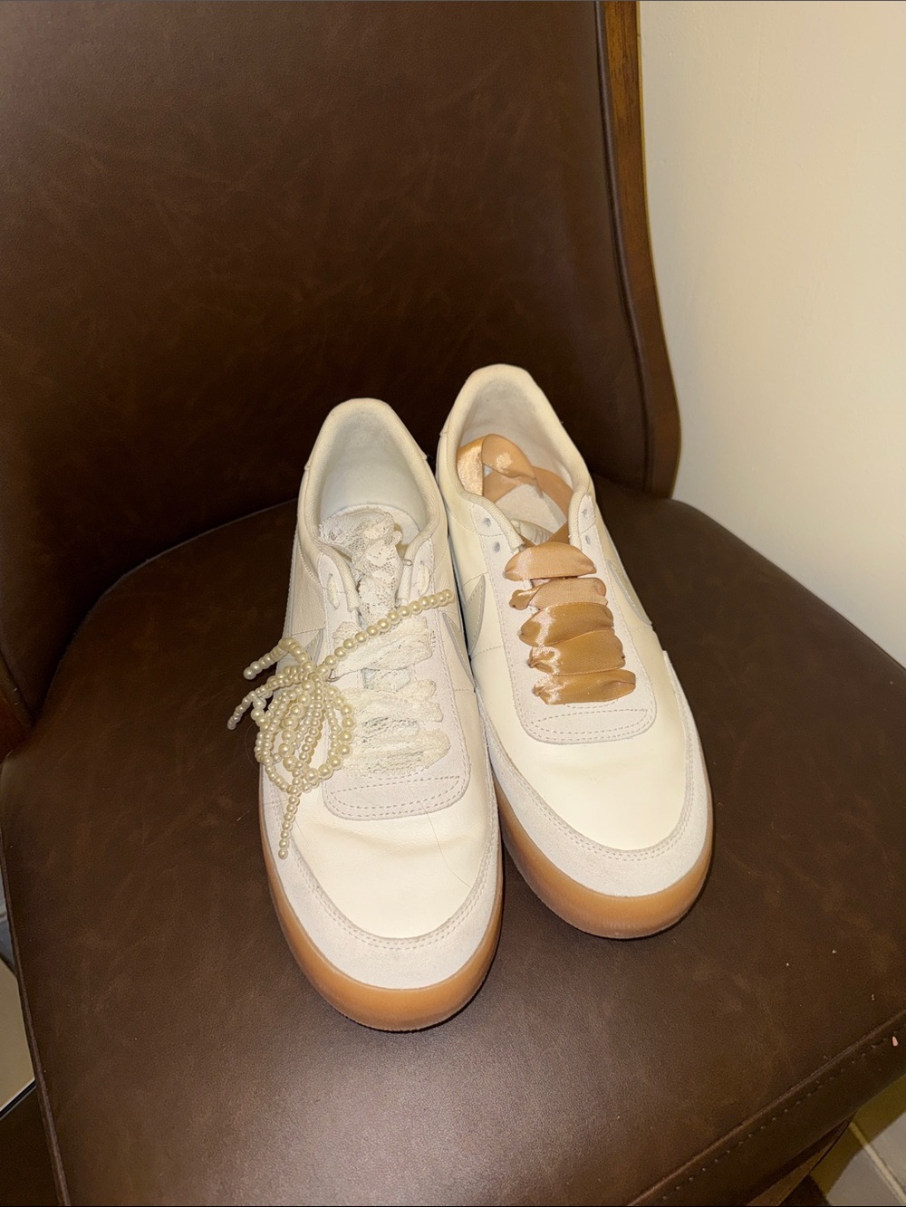 Neutral Ivory & Tan Women's Casual Sneakers - As Is